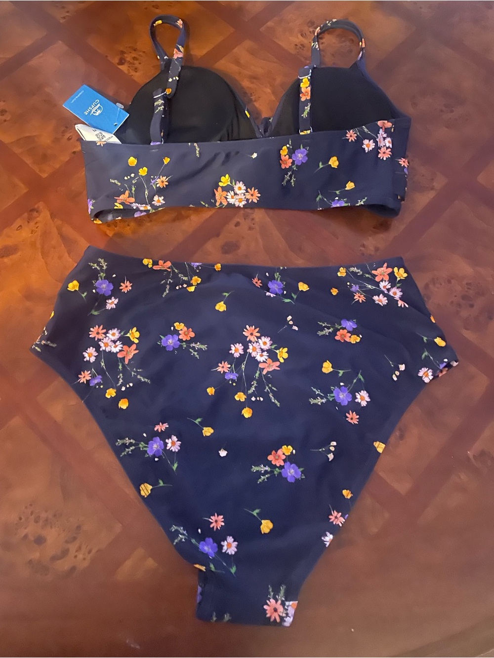 Cupshe Navy Floral High-Waist Bikini Set - Picture 6 of 7